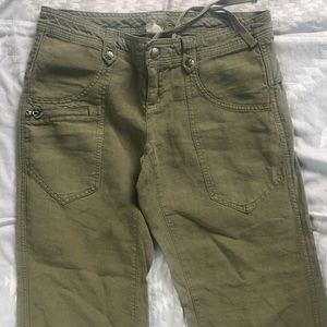 Athleta Boho Soft Linen Drawstring Ankle Pants Olive 4P Like New